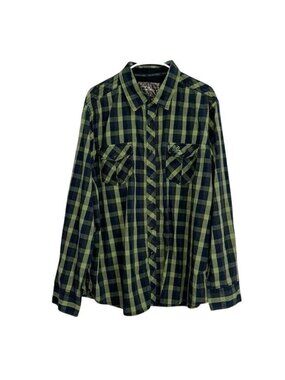 Realtree Mens XX-Large Green & Black Plaid Button-Up Long Sleeve Shirt